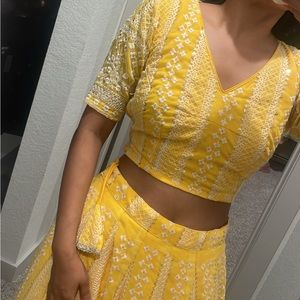 Yellow chikankari embroidery lehenga choli